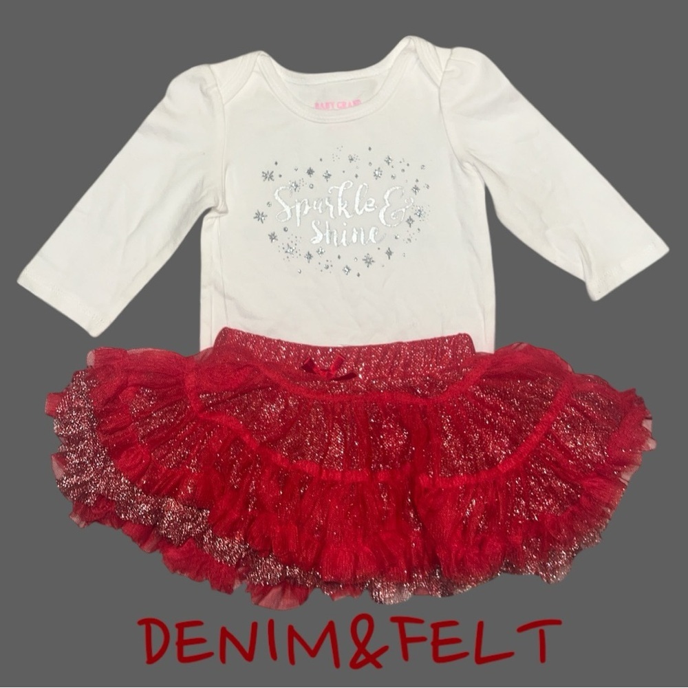 NEW Baby Grand Signature Sparkle & Shine Bodysuit Red Glitter Tutu Set 3-6M